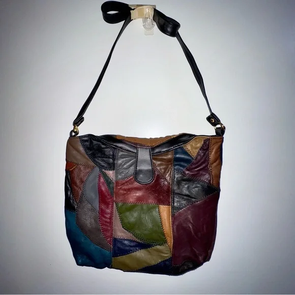 Patchwork Leather Shoulder Bag Genuine Leather Purse MultiColor Luxury Boho - Picture 16 of 16